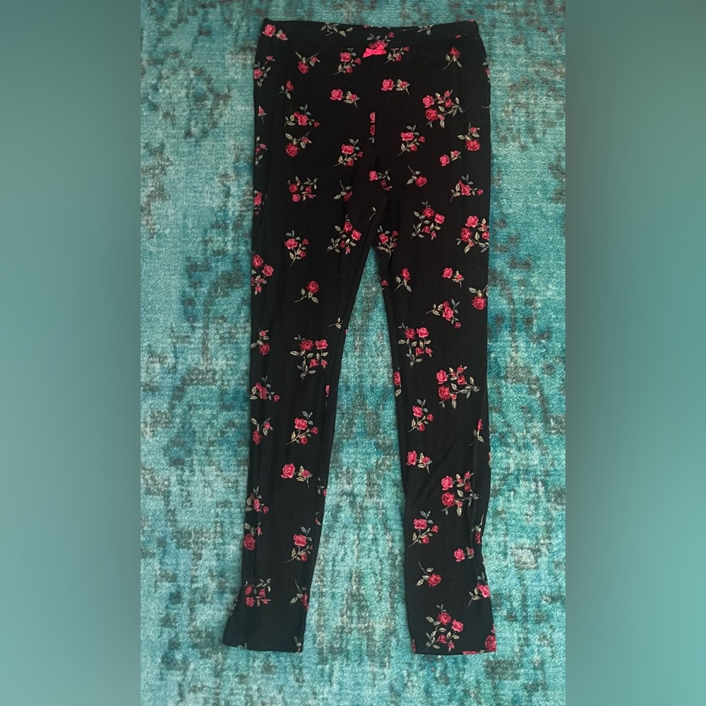 For Love And Lemons Black Floral Legging Pajamas Size Medium